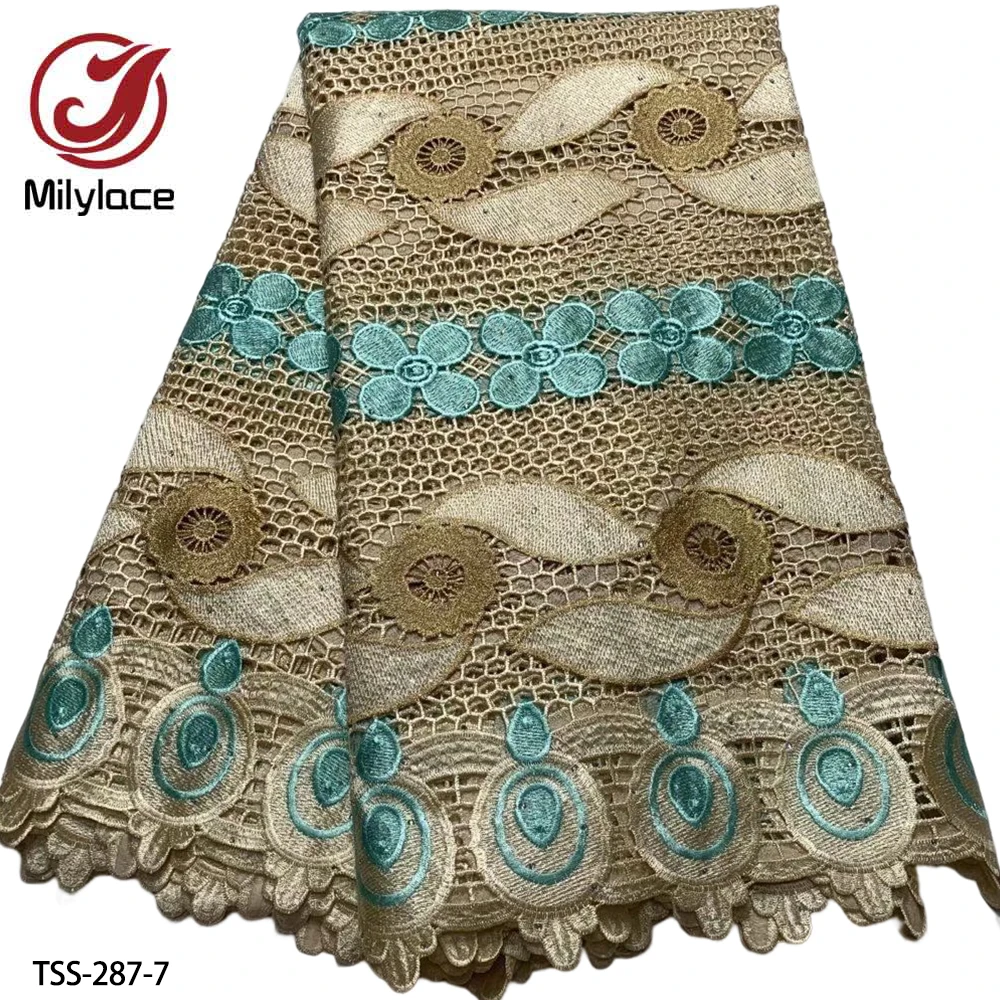 Latest African Lace Fabric 2020 High Quality Lace Embroidered &Amp; Rhinestones Lace Fabric 5 Yards African Lace Fabrics Tss-287