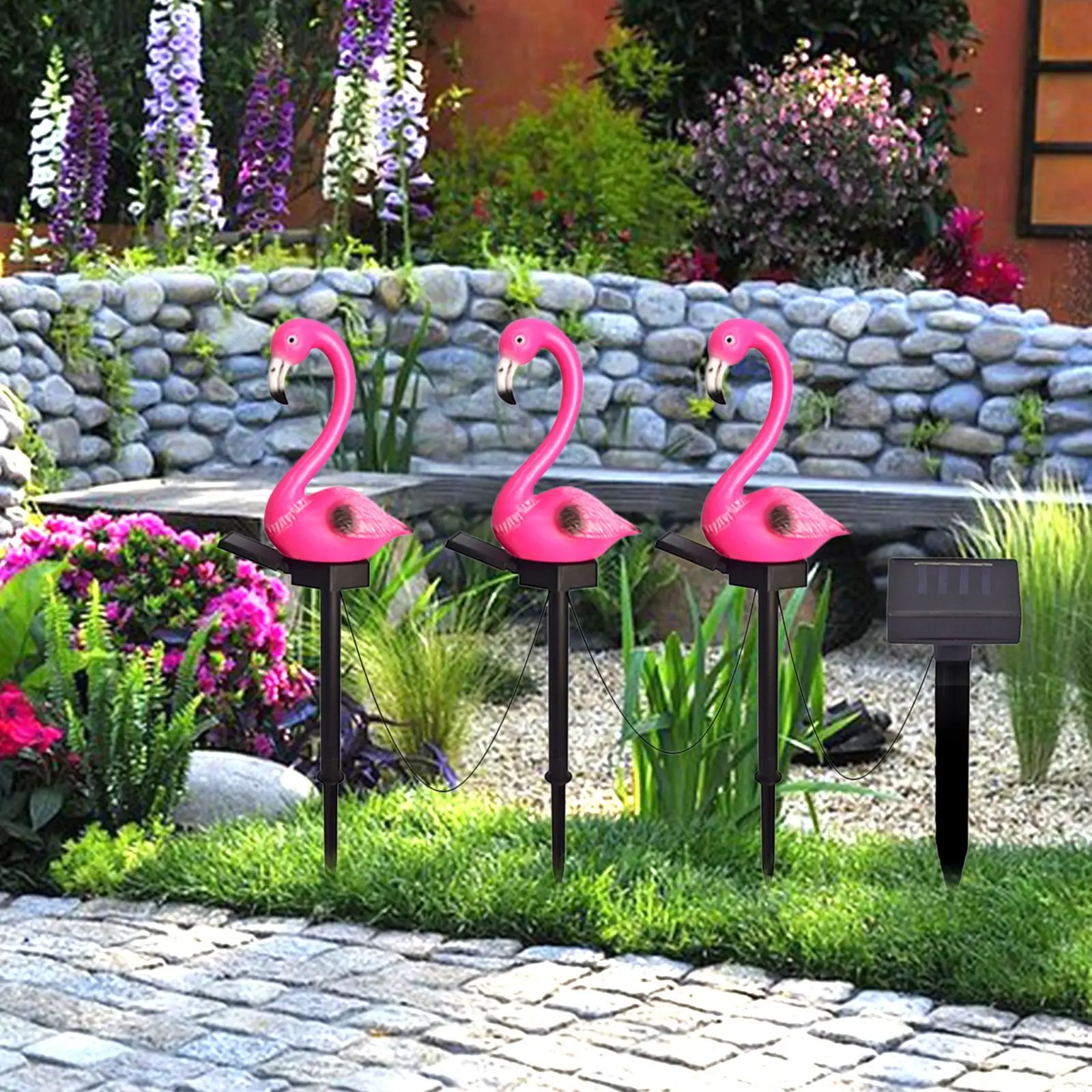 3 Pieces Flamingo Ornaments Landscape Decor Night Lighting Lawn Light Outdoor for Yard