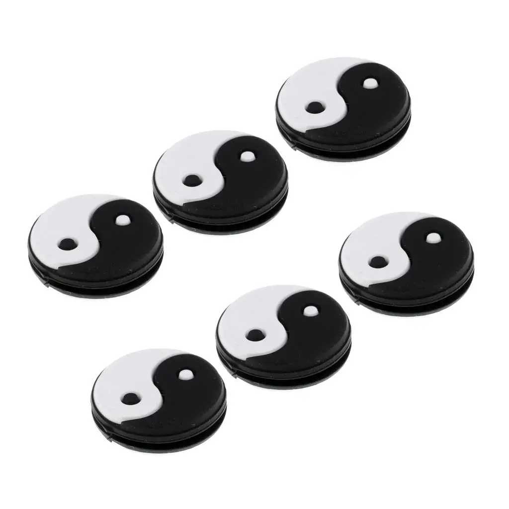 6 Pieces Tai Chi Tennis Shock Absorber Damper Racquet Vibration Dampener Accessories Gifts 2 Color Options Yin Yang Black White