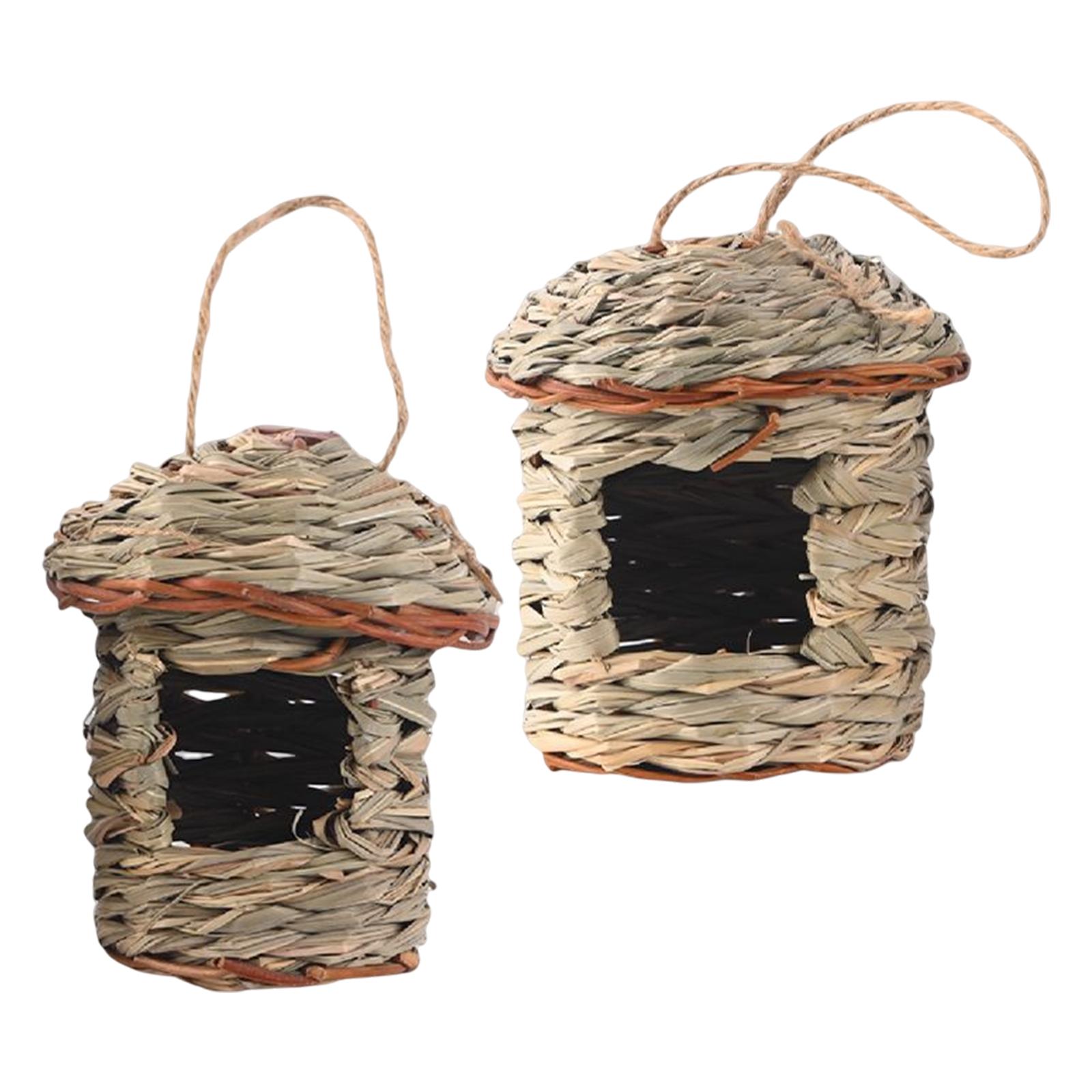 Hanging Natural Grass Hung Straw Nest Durable with Viewing Window Cozy Bird Hut Humming Bird Houses for Patio Home Outdoor Decor