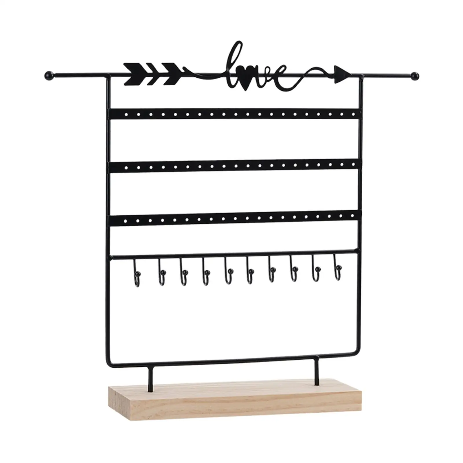 5 Tiers Jewelry Earring Organizer Holder Decoration with Wooden Base Iron for Pendants Dresser Bracelet Countertop Necklace