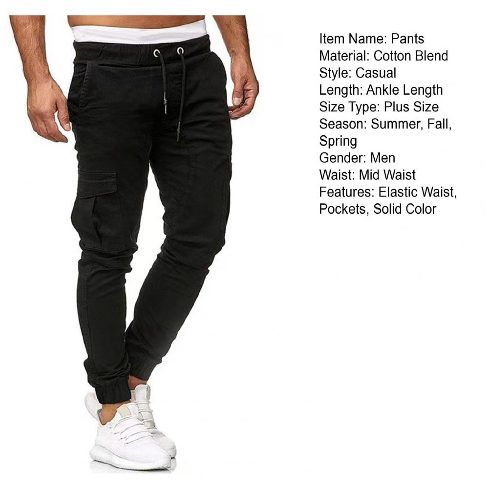 Description Picture 5 of itemMen Pants Elasticated Ankle Pants Stylish Men's Cargo Pants Ankle-banded Drawstring Multi Pockets Slim Fit Streetwear for Plus