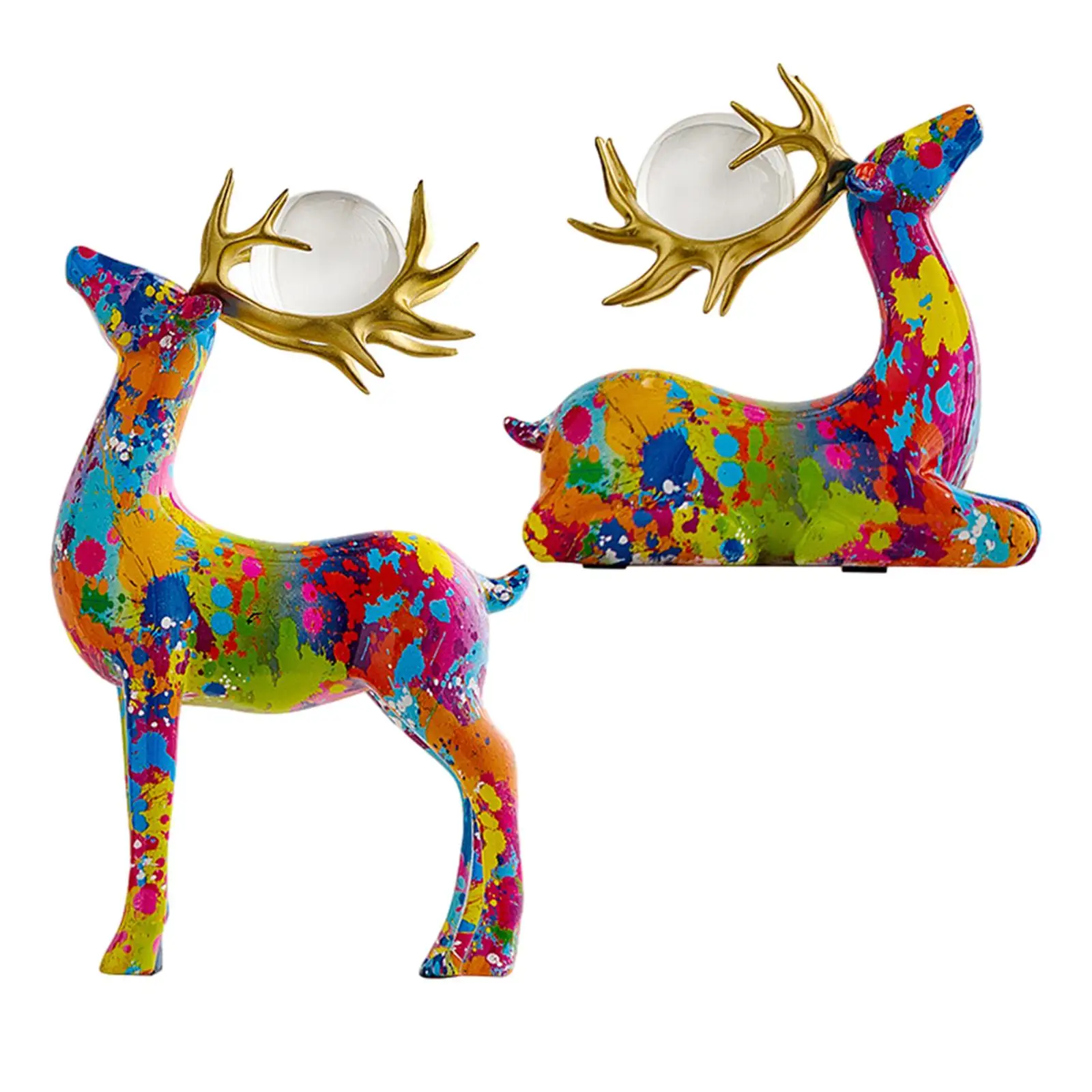 Couple Deer Statue Reindeer Figurine Modern with Ball Artwork Resin Sculpture for Tabletop Wedding Bedroom Cabinet Decor