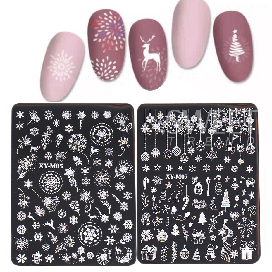 Description Picture 5 of item1 PC Nail Stamping Plates Christmas French Xmas Steel Printing Stencil Snowflakes Nail Stamp Templates Nail Art Manicure Tools