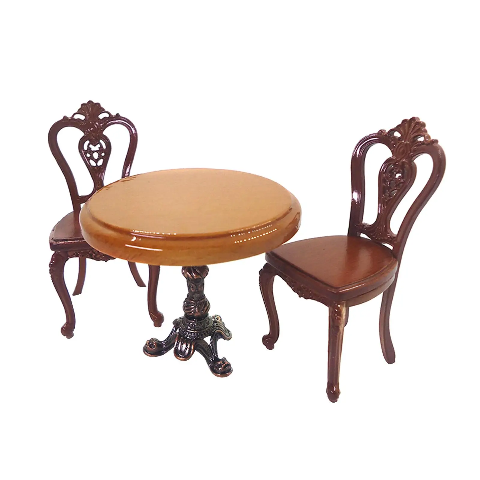 3x 1/12 Wooden Round Table and Chairs Life Scene Furniture Kitchen Decor