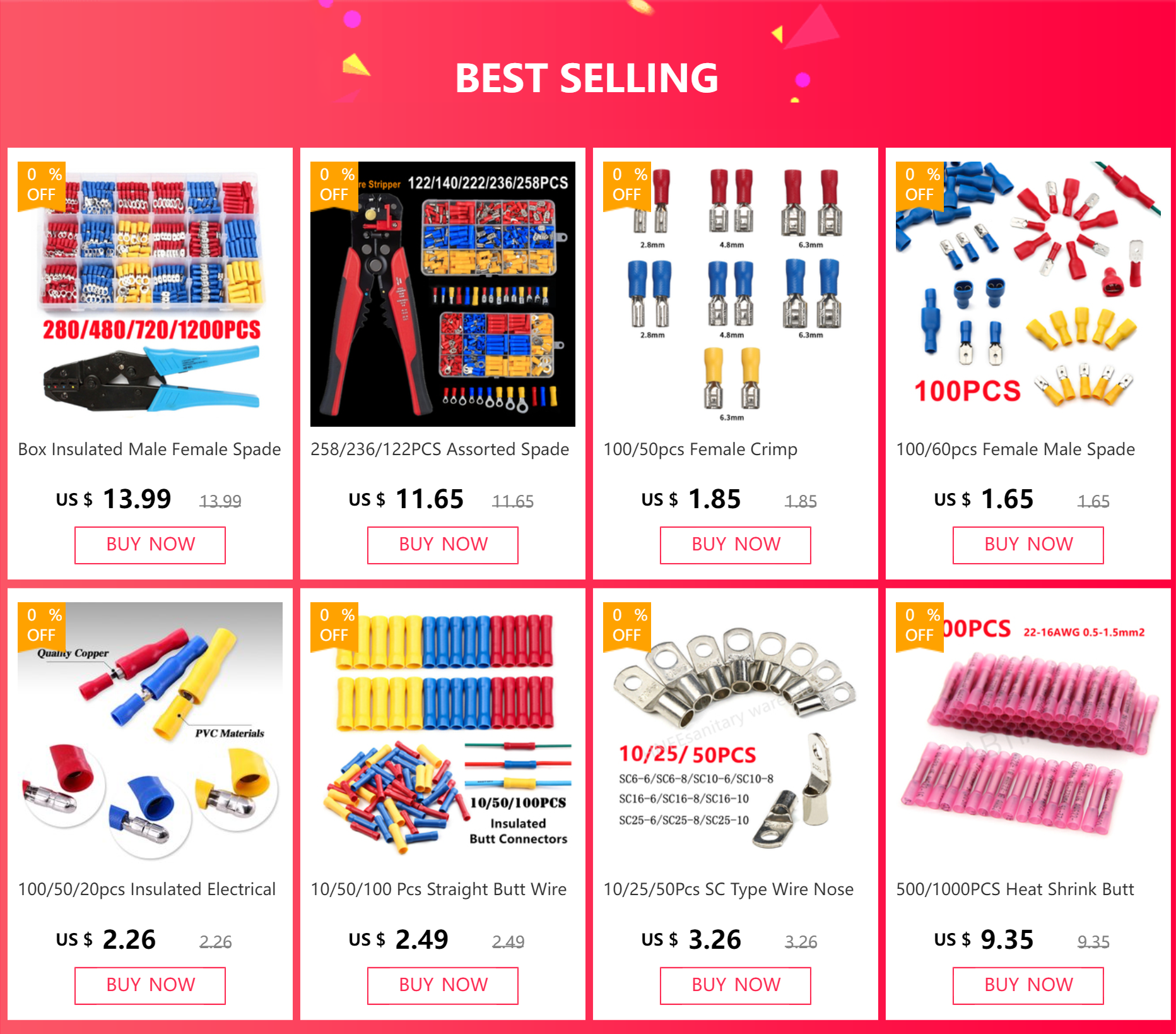 fio elétrico Crimp, Butt Ring, talões garfo,