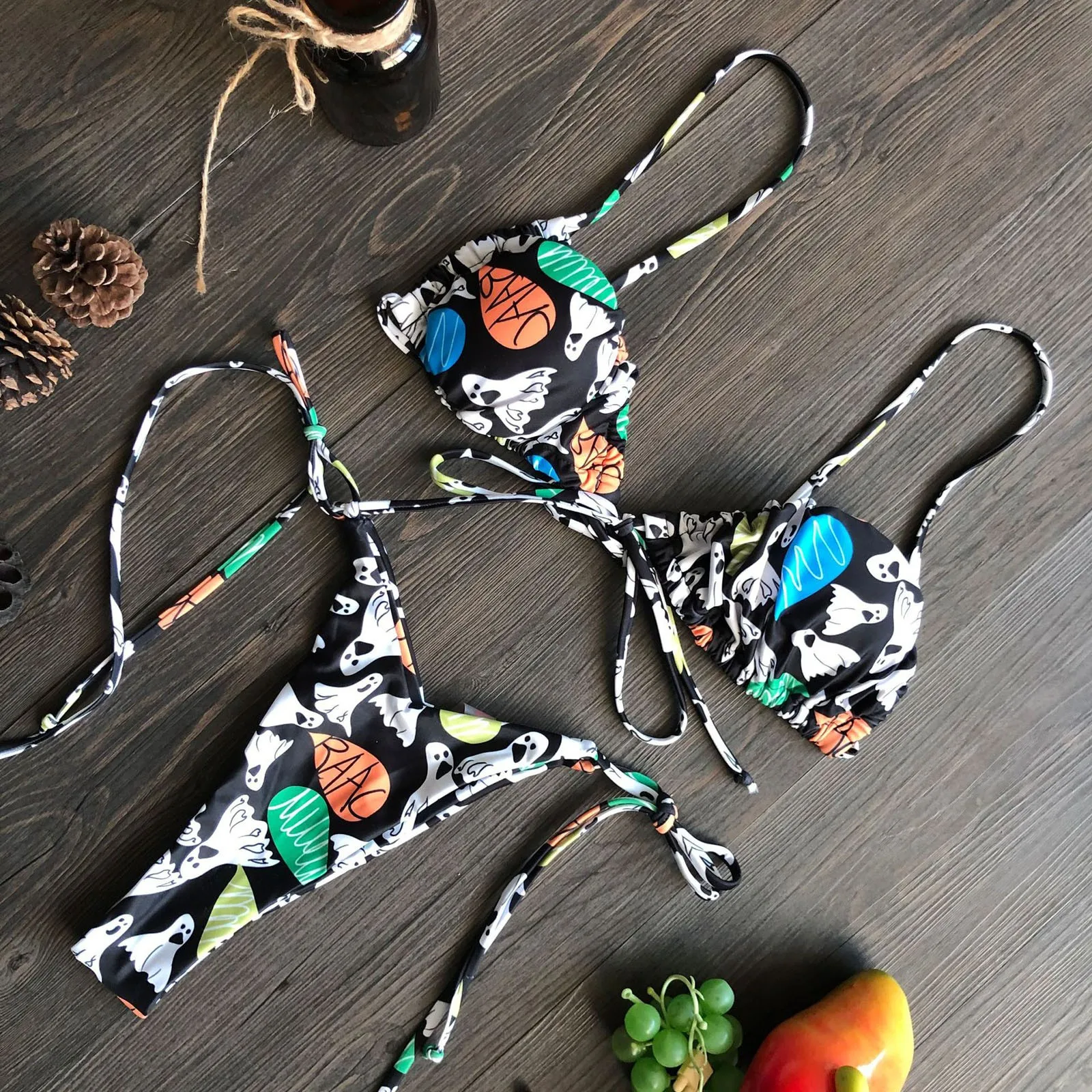 2022 Sexy Bikini Set Triangle Thong Bathing Suit for Women Brazilian Bikini Set Halter Swimwear Flower Halter Push Up Swimsuit bathing suits