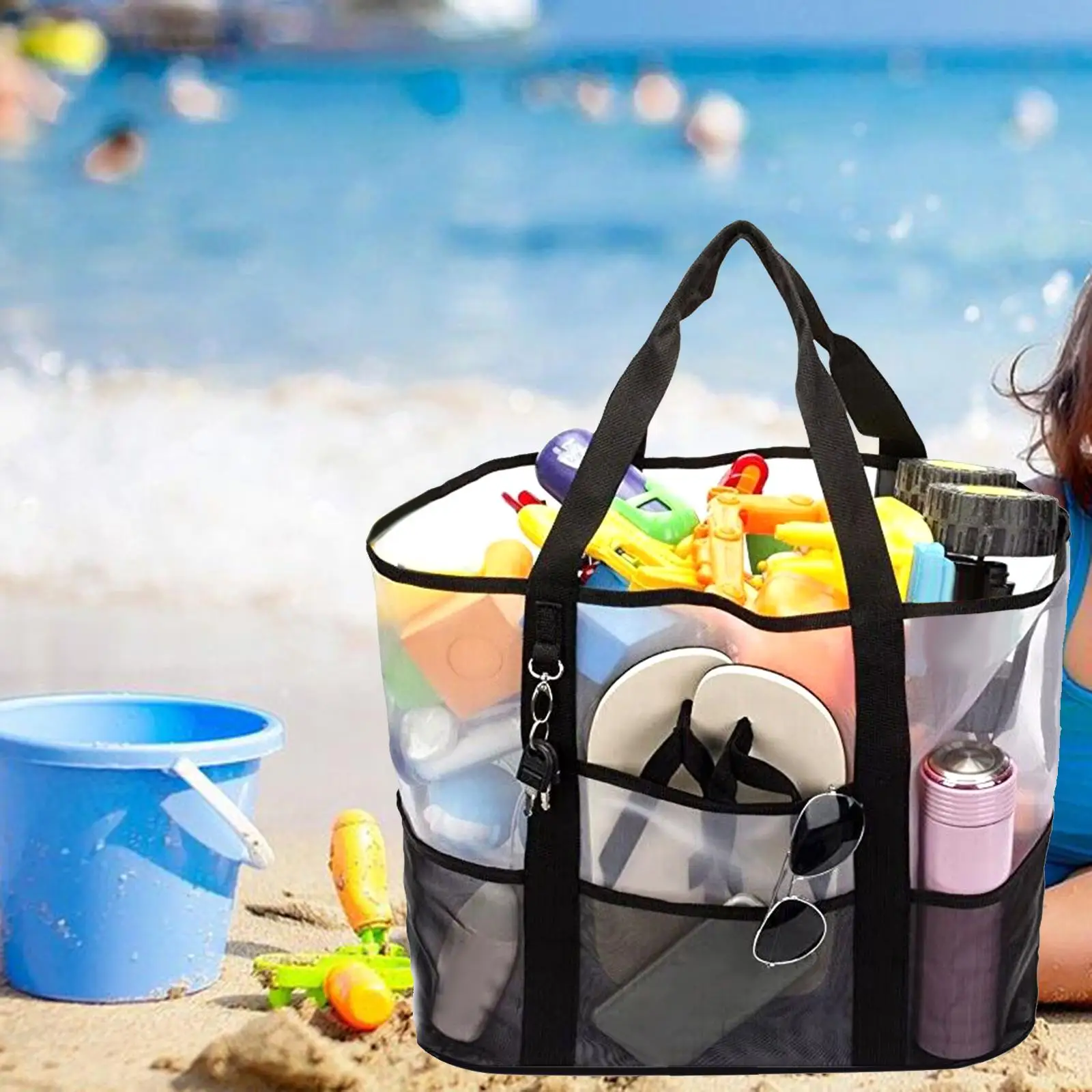 Beach Bag Tote Bag Lightweight Handbag Sand Toy Women Makeup Storage Bag for Shopping Travel Vacation Swimming Pool Outdoor