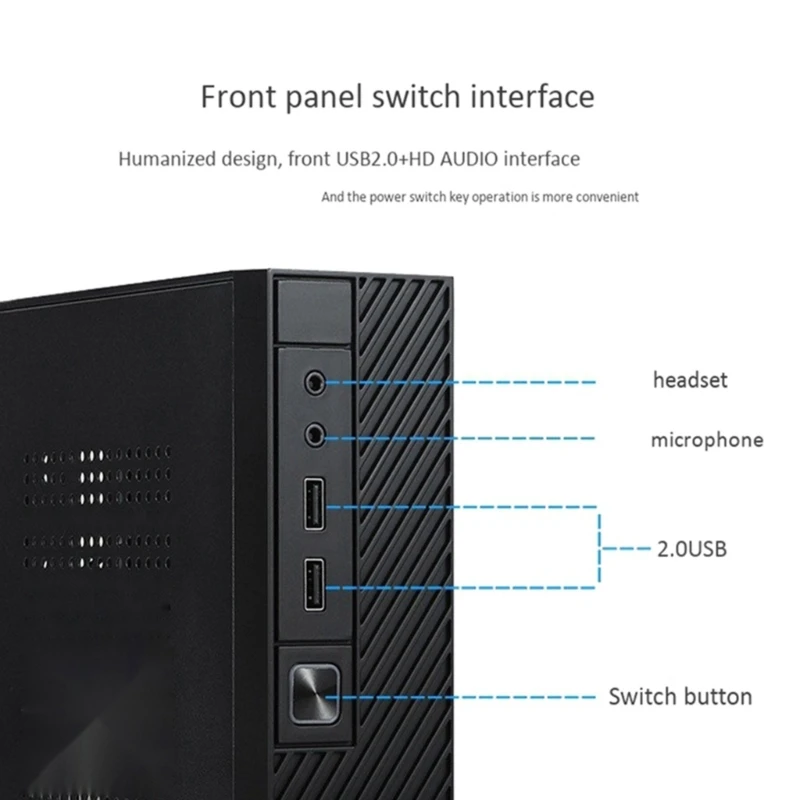 Una computadora con una interfaz de interruptor de panel frontal