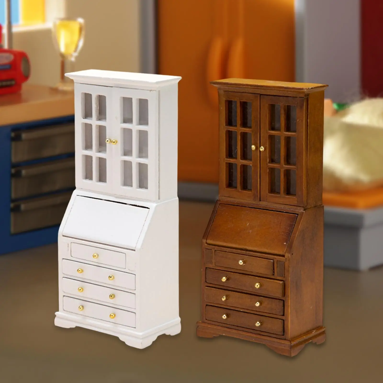 1/12 Dollhouse Bookcase with Drawers Miniature Wood Furniture Professional