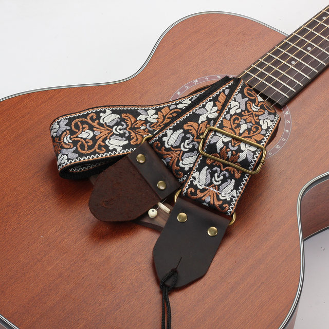 Vintage Flowers Guitar Strap Belt with Tail Nail Pick