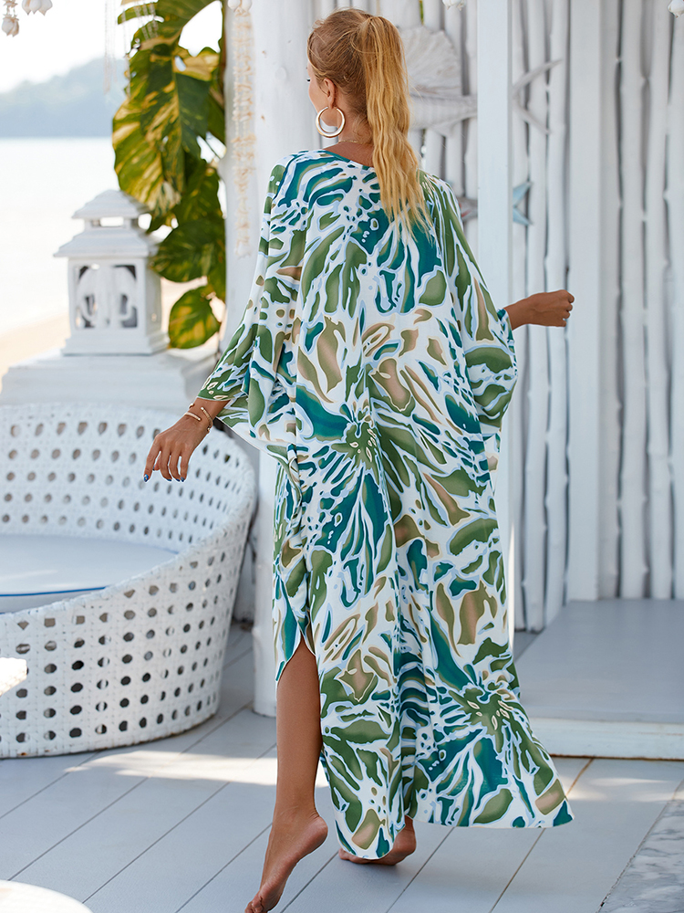 New Cover-up Over size Print Bohemian Maxi Dress Summer Swimsuit Cover Up 2023 Robe De Plage Pareos Long Dress BeachwearTunic