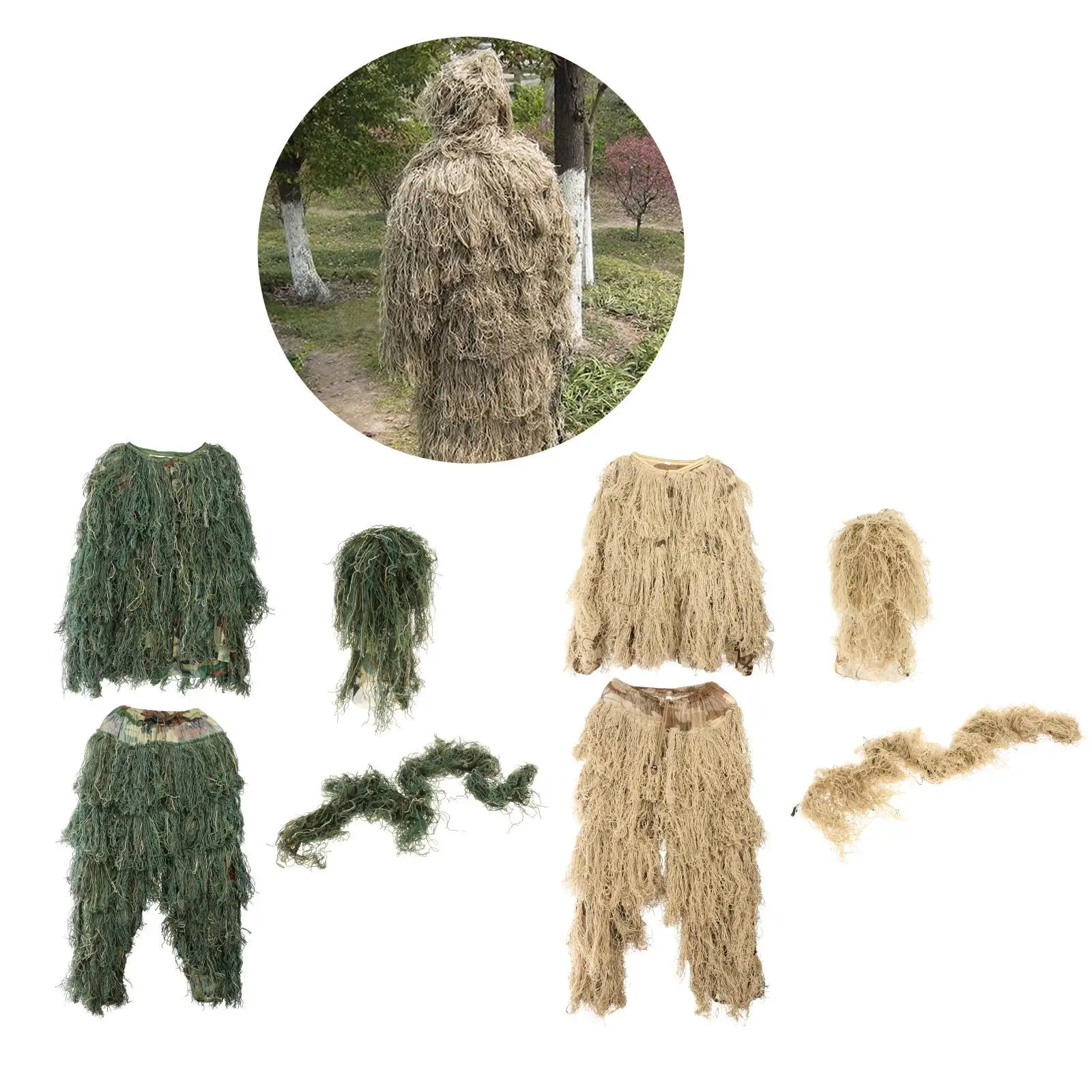 Camo Hooded Stretchy Ghillie Suits Clothes Jacket Pants for Hunting