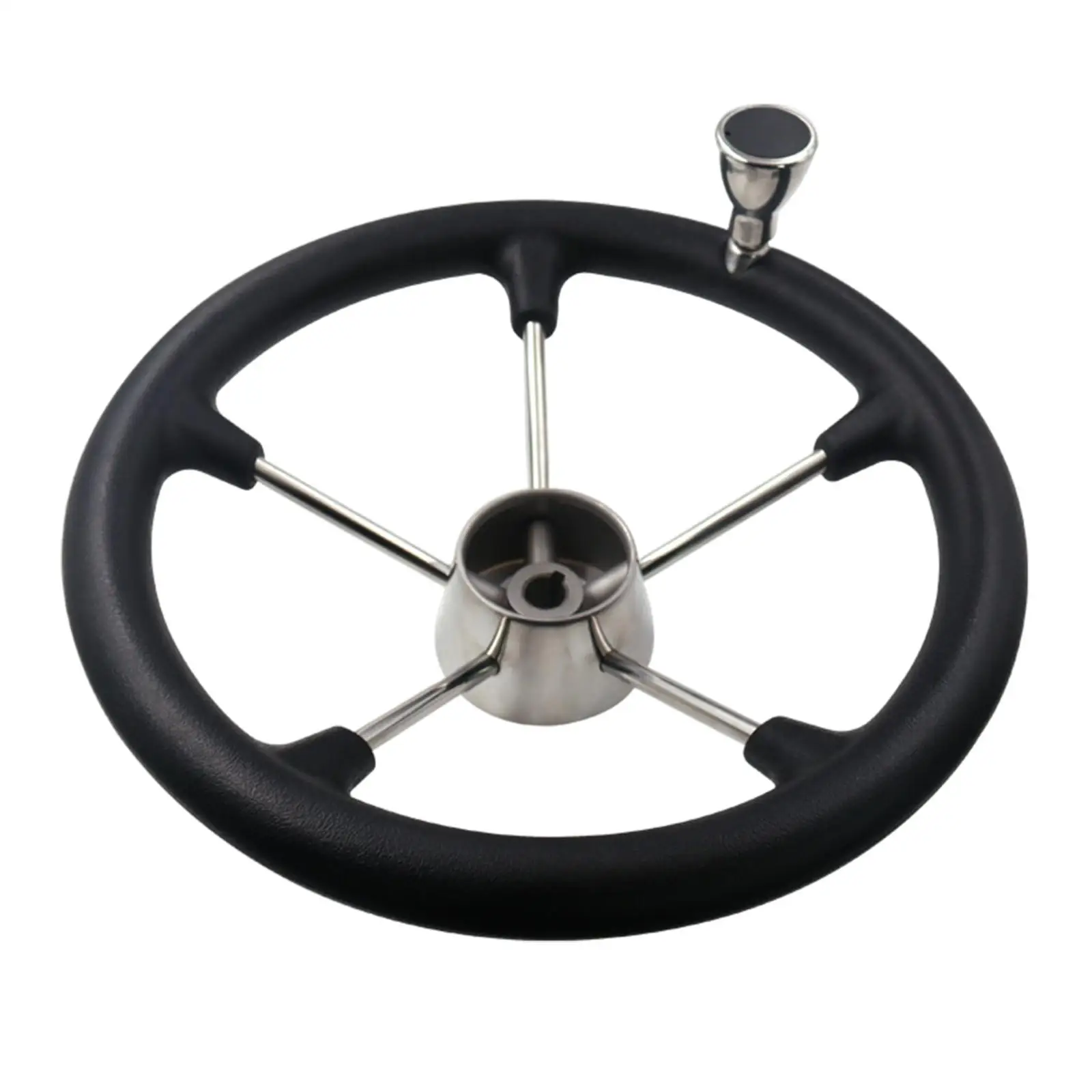 Boat Steering Wheel 5 Spoke Black PU Foam Grip W/Knob (Diameter: 355mm) 25 Degree Dish