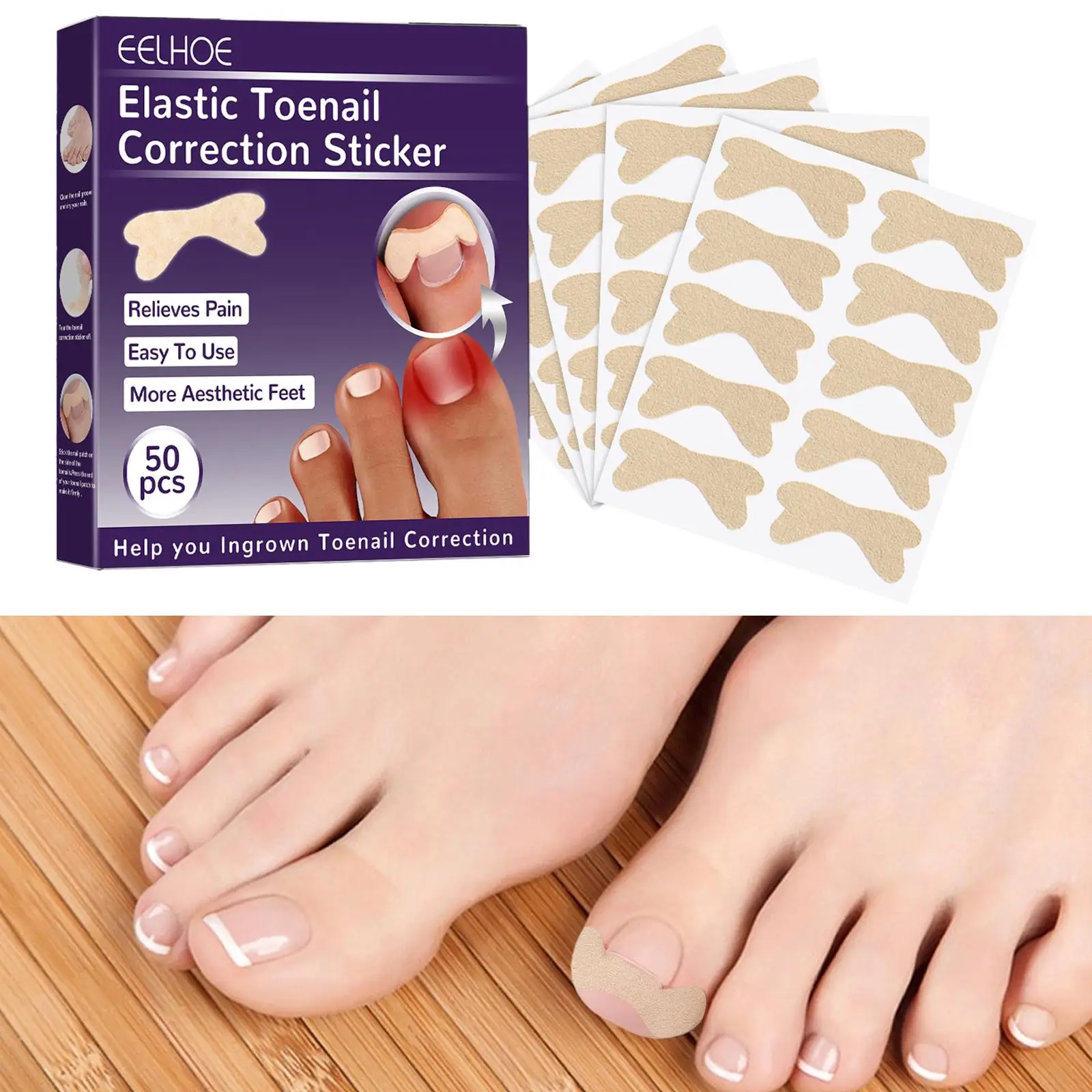 50x Toenail Corrector Patch Glue Free Toenail Care Tool Ingrown Toenail Sticker Nail Correction Tool for Thick Paronychia Women