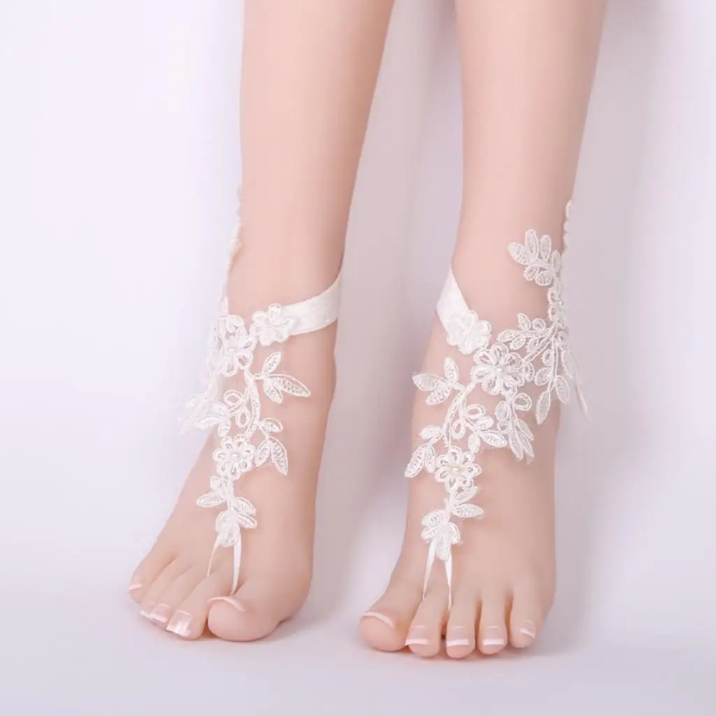 Wedding Crochet Anklet Summer Beach Foot Sandal Lace Ankle Jewelry White