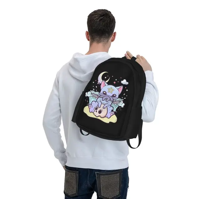 Pastel Goth Backpack PU Leather Creepy Bunny and Rainbows 