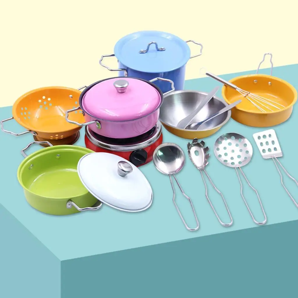 Pretend Kitchen Play Set for Kids, 17pcs Cooker Cookware & Accessories Set for