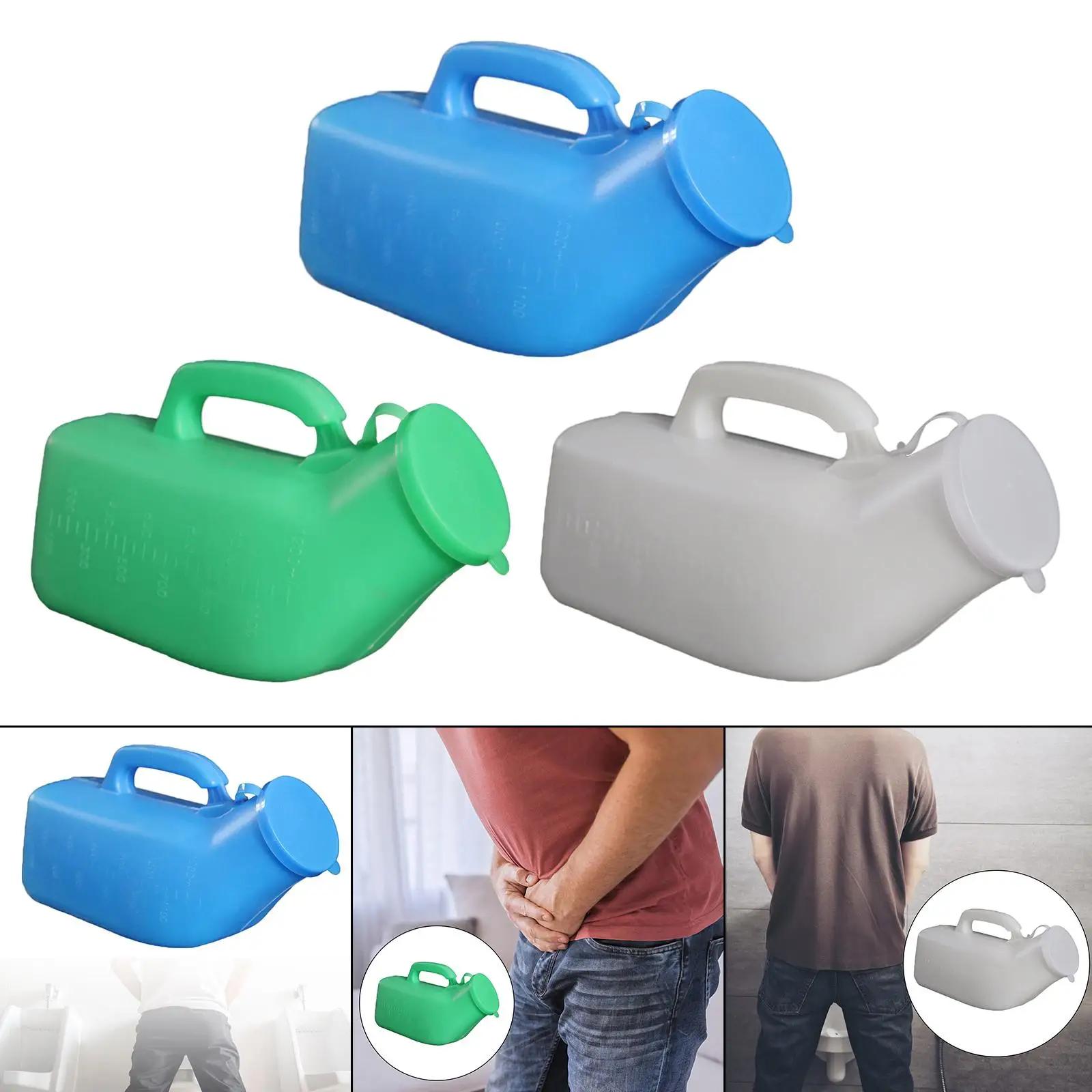 Portable Male Urinal 1200ml Spill Proof Plastic Men`s Potty Bedpan Urine Bottles for  Travel Car Home Bedridden Patients