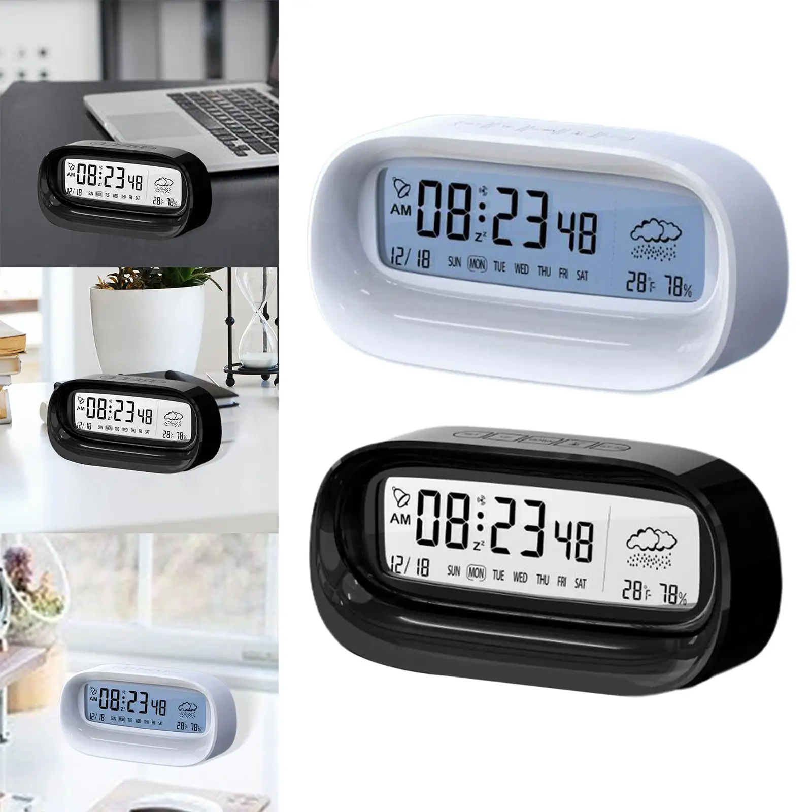 Desk Digital Alarm Clock Large Display with Date, Time and Week with Seconds Weathers Station for Kitchen Bedside Bedroom