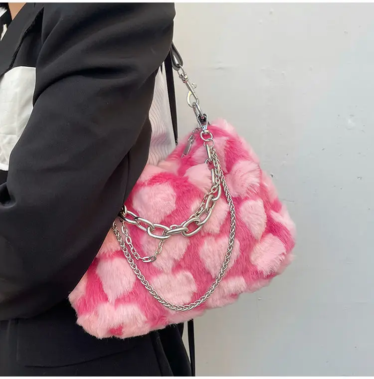 Y2K Black Pink Color Shoulder Bag for Women Cross Heart Pattern