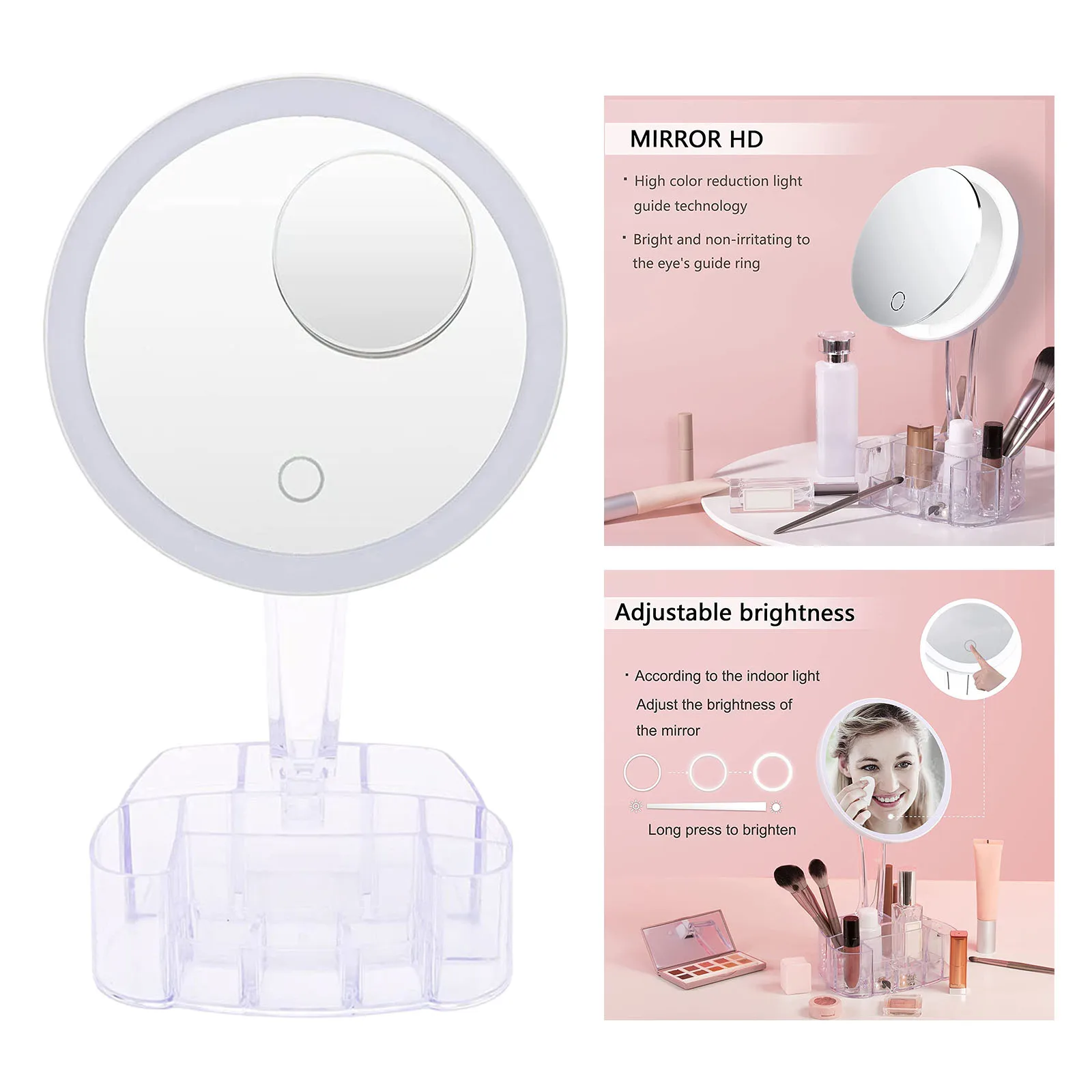 1x Makeup Mirrors Vanity  Mirror Brightness Adjustable  Rotation