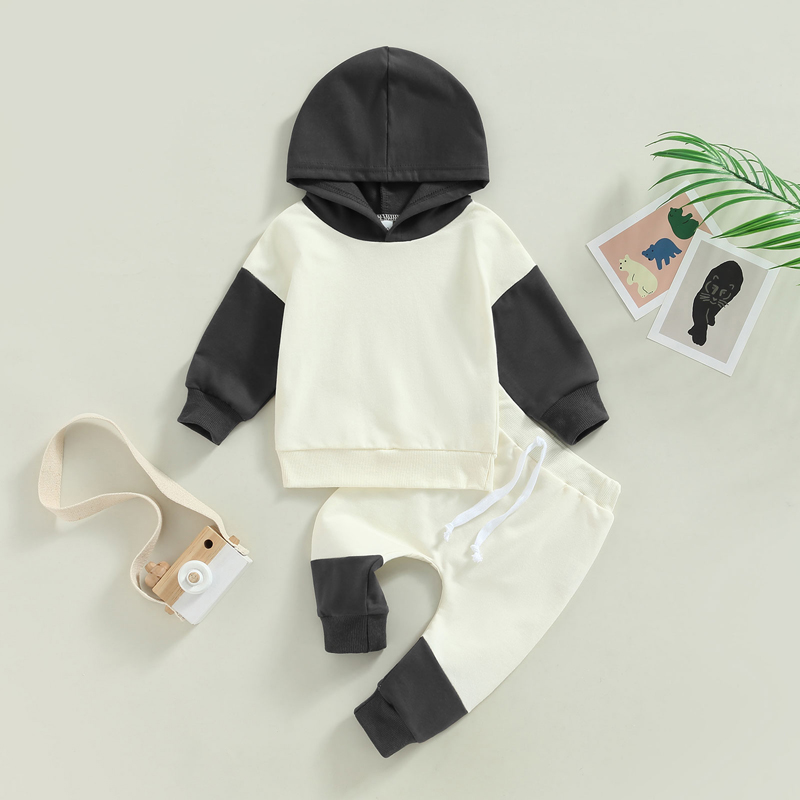 FOCUSNORM 0-3Y Herbst Kausalen Baby Jungen 2 stücke Kleidung Sets Farbe Patchwork Langarm Pullover Mit Kapuze Tops Elastische Hosen – Detail 9