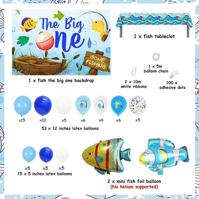 The Big One 1st Birthday Decorations for Boys Ofishally One Balloon Arch  Kit Gone Fishing Backdrop Tablecloth Birthday Supplies - AliExpress