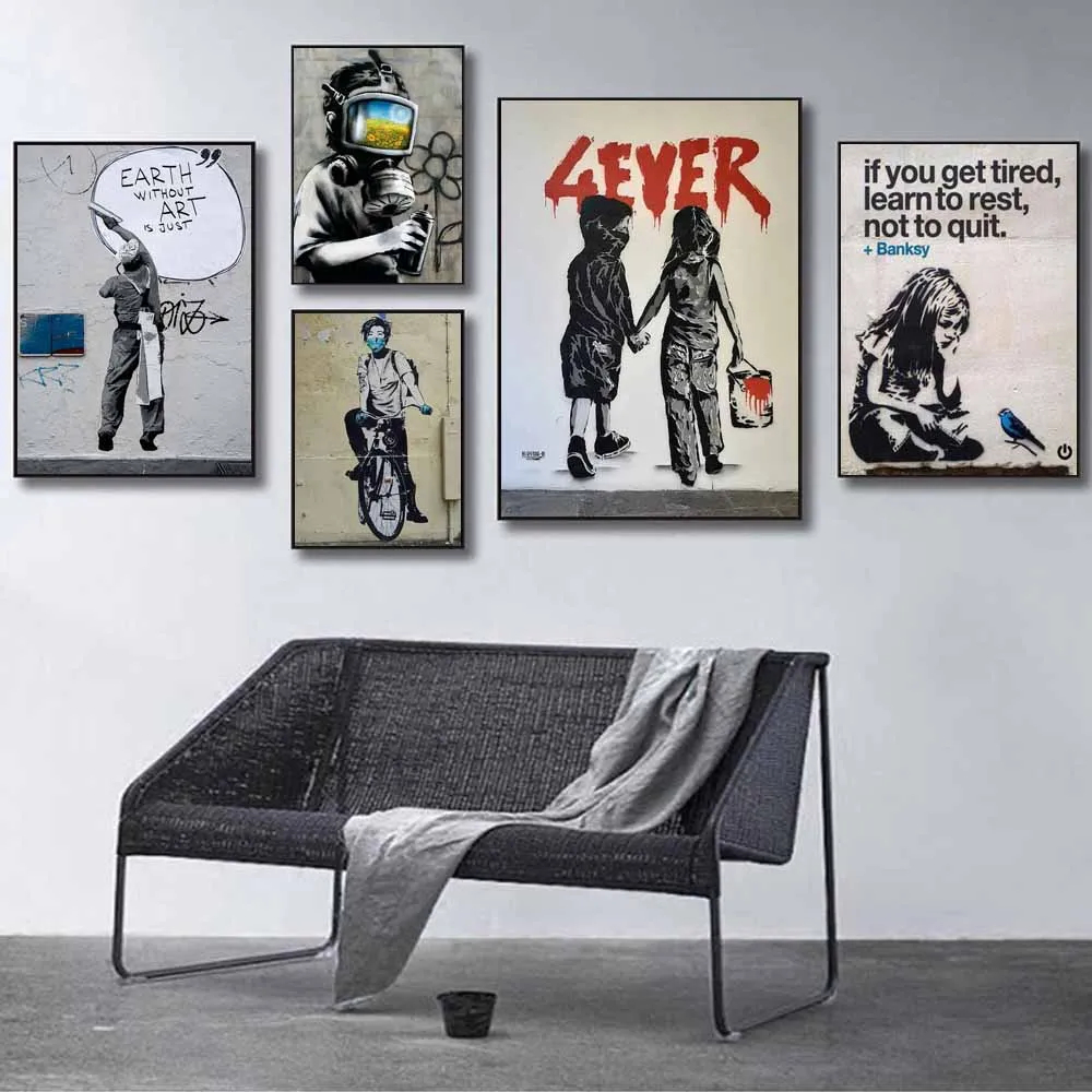 Street Culture Graffiti Art Prints and Poster Banksy Living Room Corridor Bedroom Home Decor Canvas Painting Wall Art Pictures