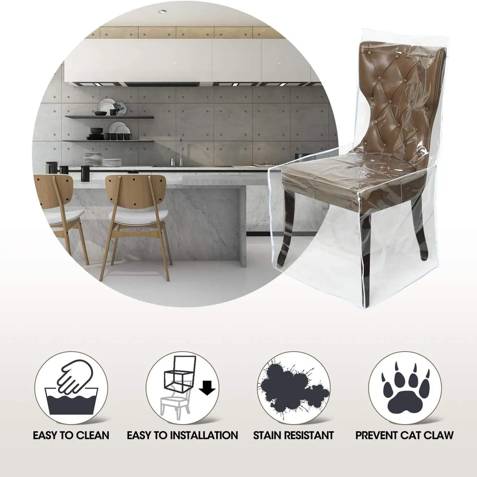 Clear Slipcover Claws Waterproof Chairs Slipcover No Dust No Dining Room Chair Cover PVC Seats Protector