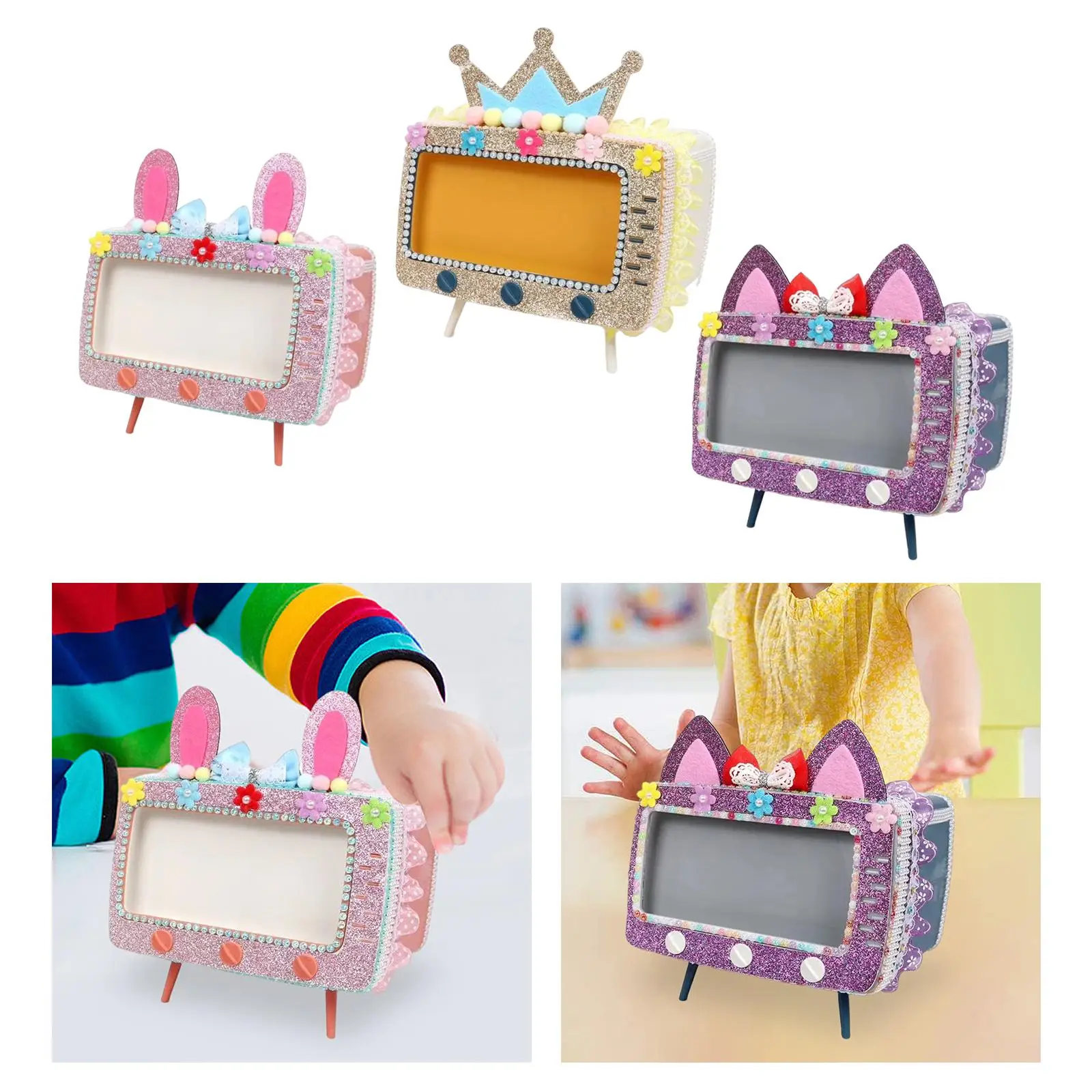 TV Shaped Tissue Box DIY with Phone Holder Paper Box Accessories Handmade