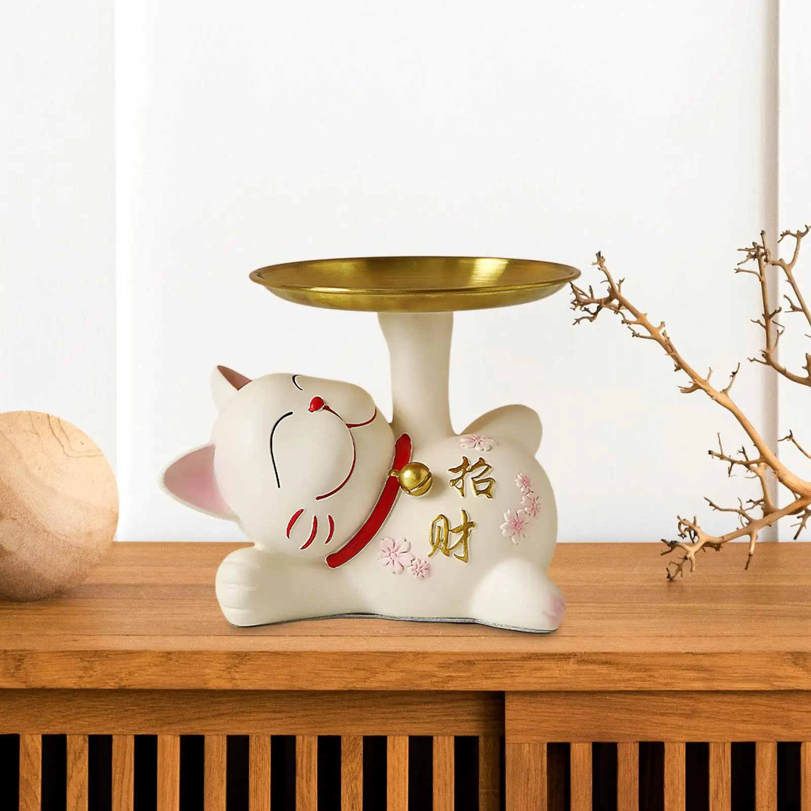 Resin Fortune Cat Holding Storage Tray Countertop Decor Decoration Easy Clean Organizer