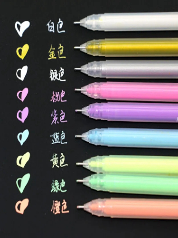 9 Teile/satz 0,6mm Weiß Gold Silber Tinte Farbe Fotoalbum Gel Stift Schreibwaren Büro Nette Scrapbooking Große Kapazität Stift für Kinder – Detail 1