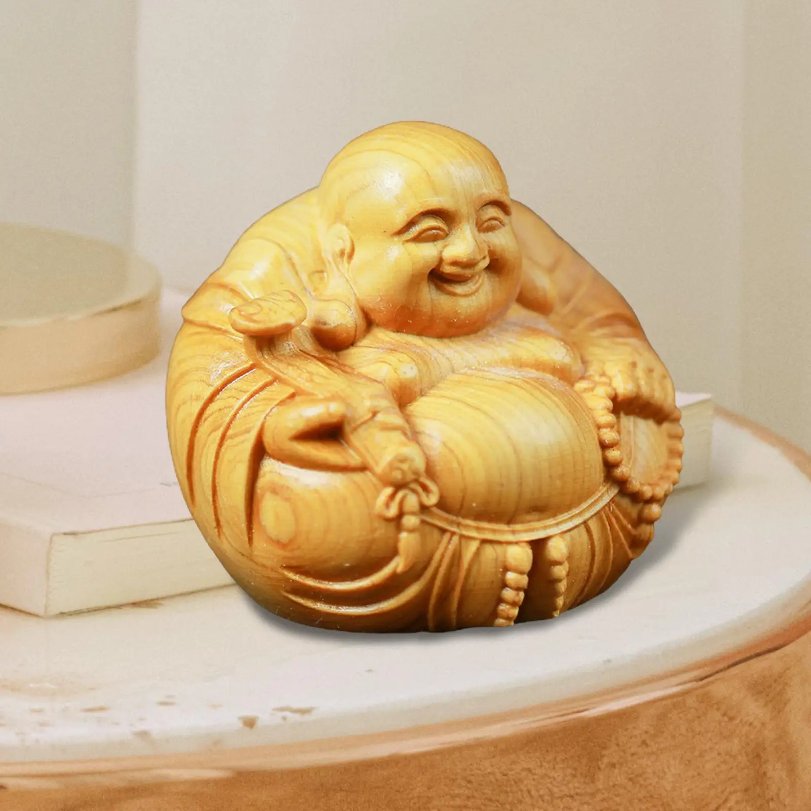 Wooden Buddha Statue Feng Shui Ornament Figurine for Home Cabinet Decor