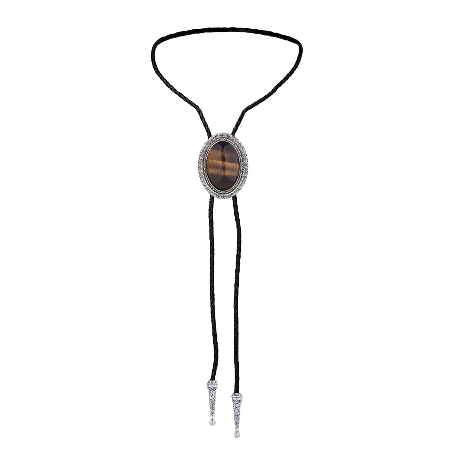 Bolo Tie for Men Women Necktie with Stone Neck Rope Vintage Western Cowboy Adjustable PU Leather Rope Necklace