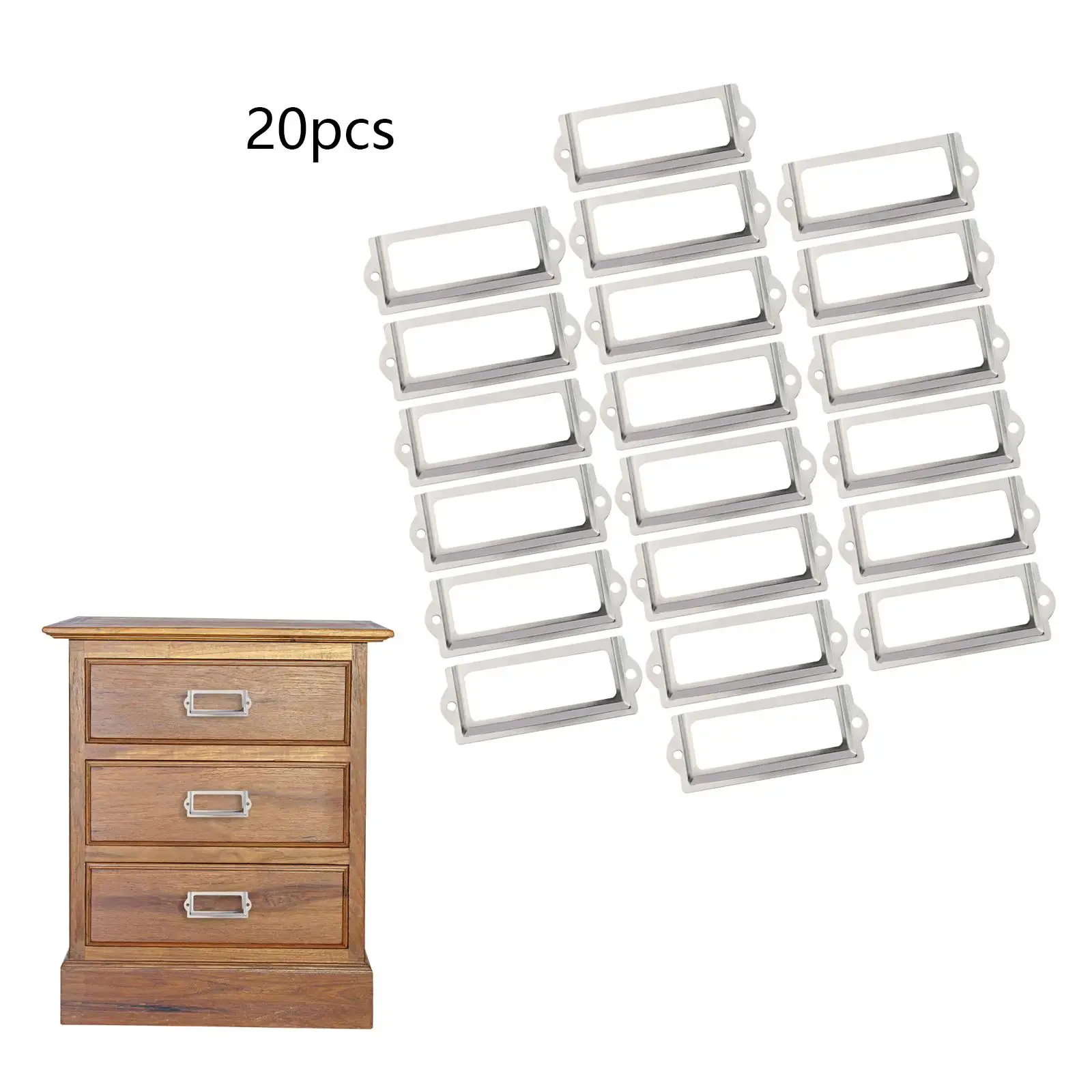 20x Office File Label Holder, Metal Frame Handle, Drawer Tag Pull Name Card Tag Hardware Accessories