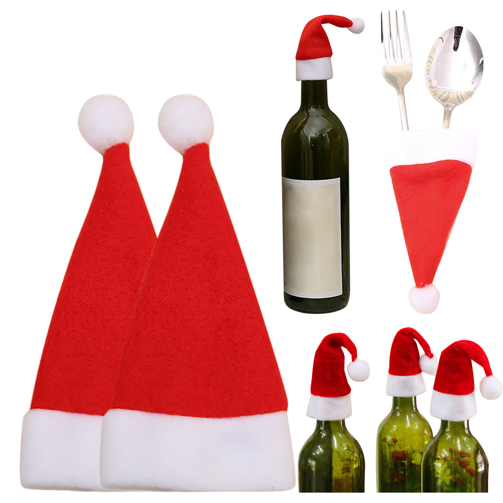 Description Picture 2 of itemChristmas Cutlery Mini Christmas Hat Wine Bottle Decor Cap Santa Claus Xmas Decorations For Home Dinner Party Candy 12x6cm