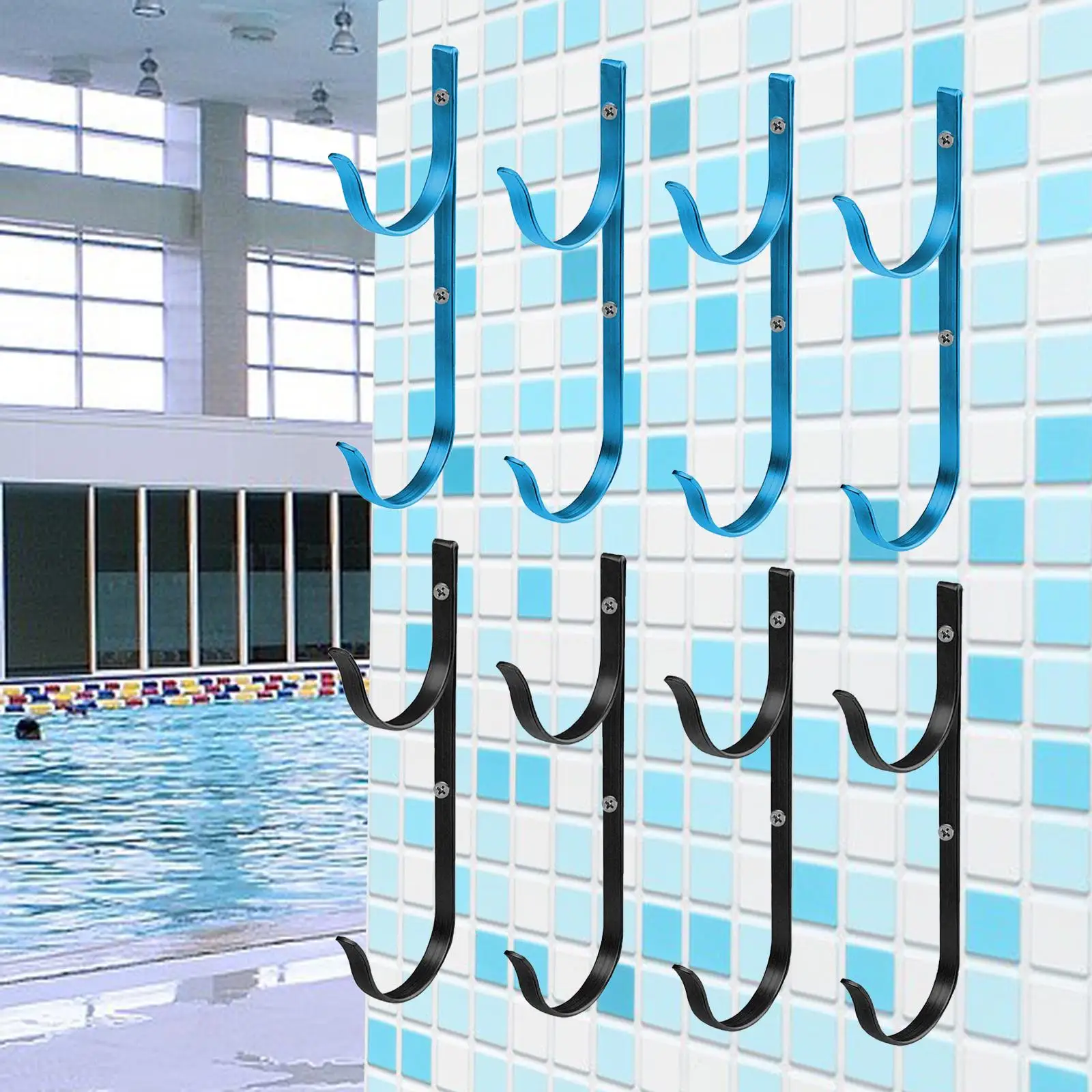4x Multipurpose Pool  Hangers with Screws Holder Pool Equipment Hooks for Brushes Water Treatment Tools Leaf Rakes 
