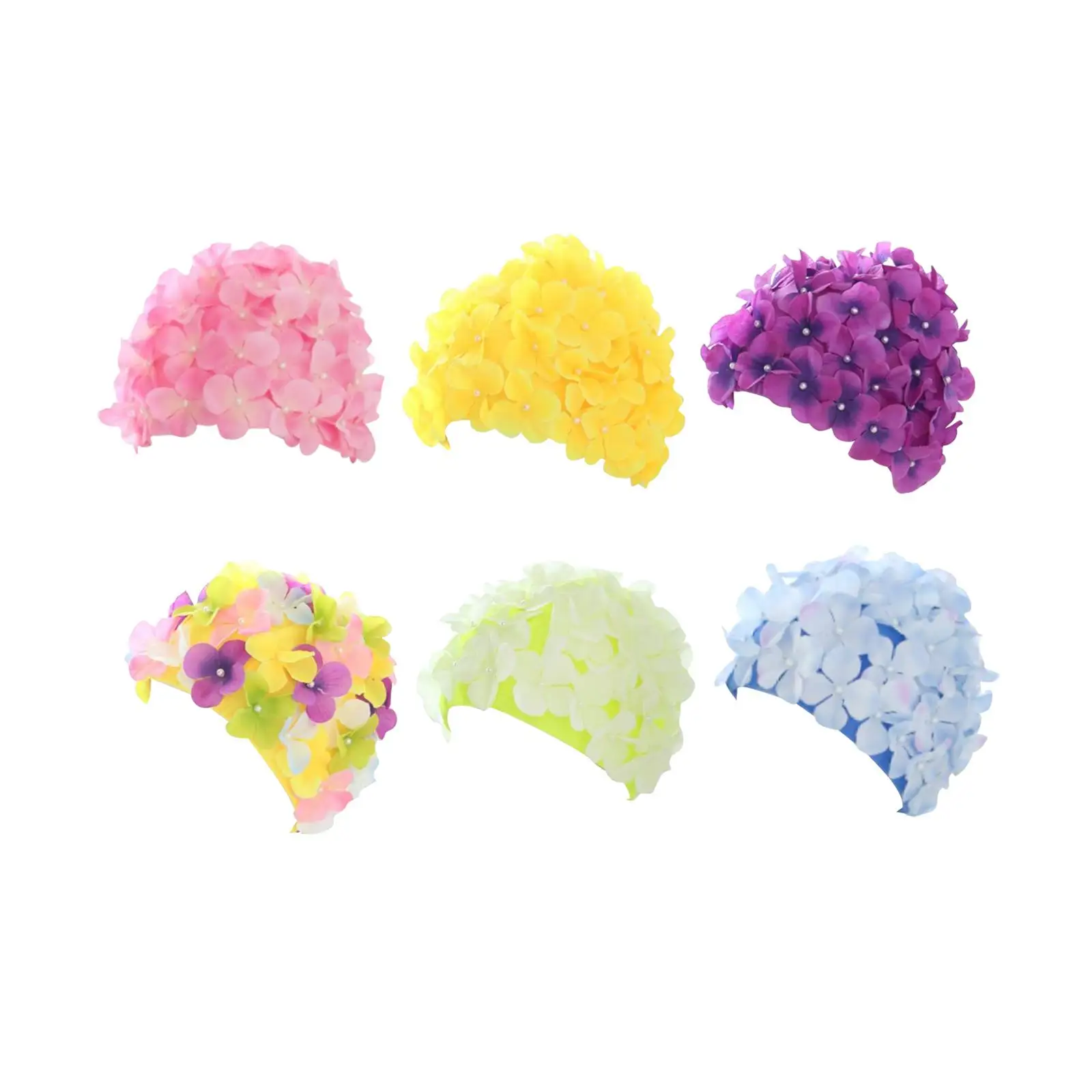 Flower Swim Caps Women Silicone Girls Durable Portable Fashionable Reusable Swimming Caps for Long Short Hair Vacation Swimming