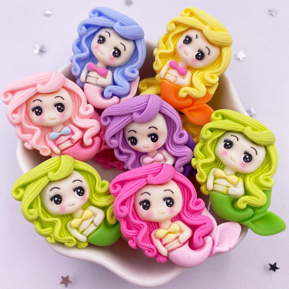 Description Picture 2 of itemPainted Resin Kawaii Colorful Mermaid Princess Girl Flatback Stone Figurine 10PCS Scrapbook DIY Home Decor Crafts Accessories