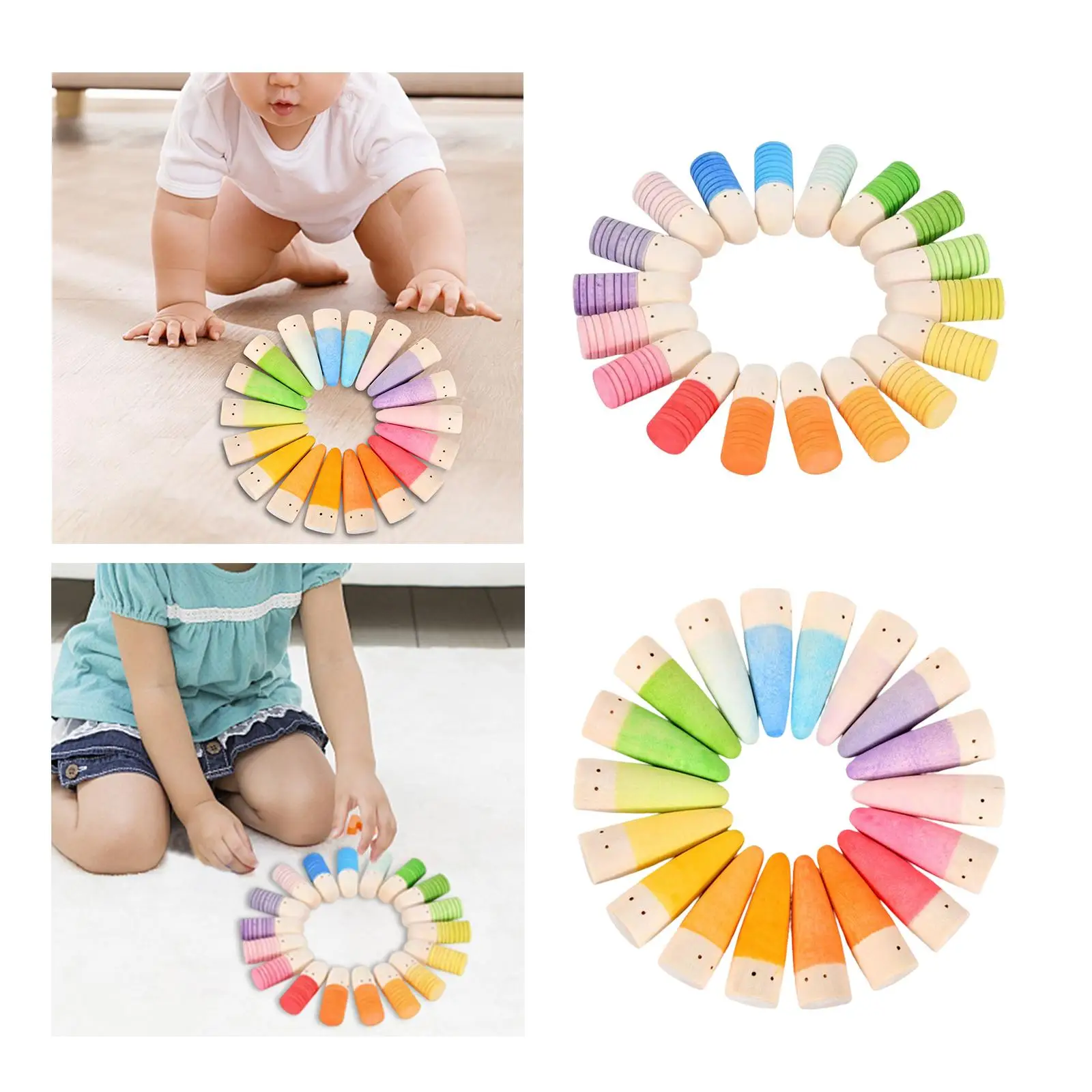 18x Rainbow Peg Dolls for Toddlers Hand Eye Coordination for Children
