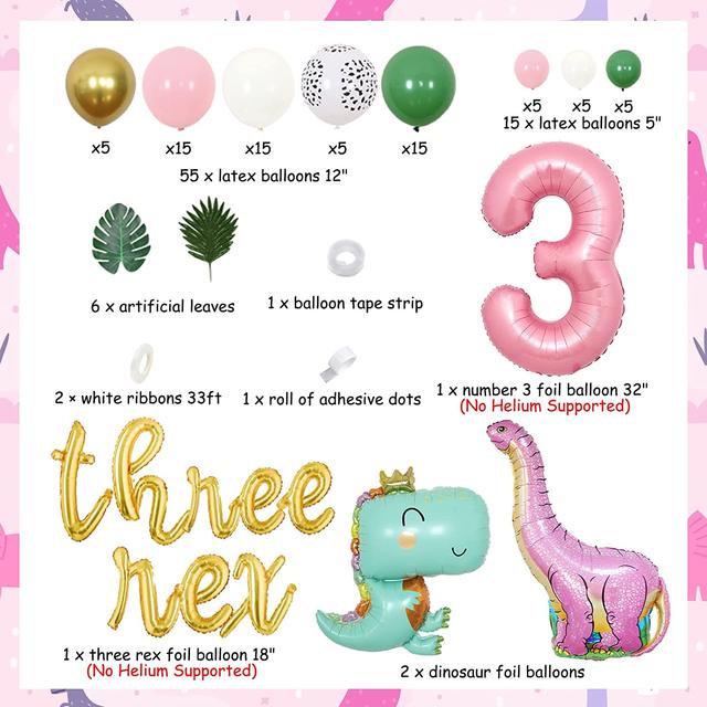 Dinosaur 3 ° compleanno decorazioni per feste palloncino ghirlanda Kit con  palloncini Foil Dino per ragazzo forniture per feste di terzo compleanno