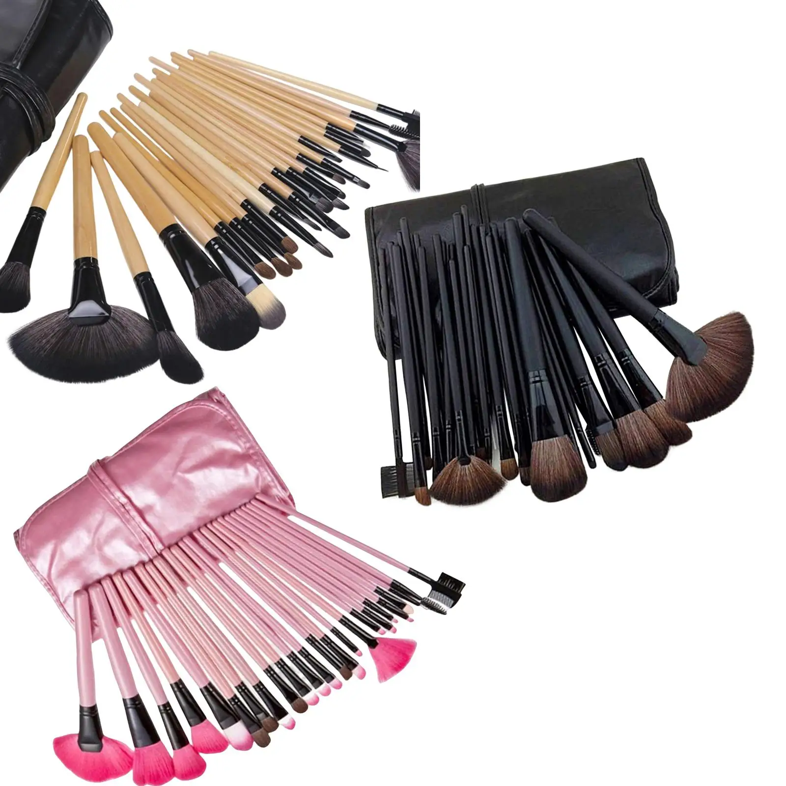 24Pcs Makeup Brush Set Shadows Brush Foundation Brush with Roller Bag Cosmetics Brushes Synthetic Fiber Bristles Girls Gifts