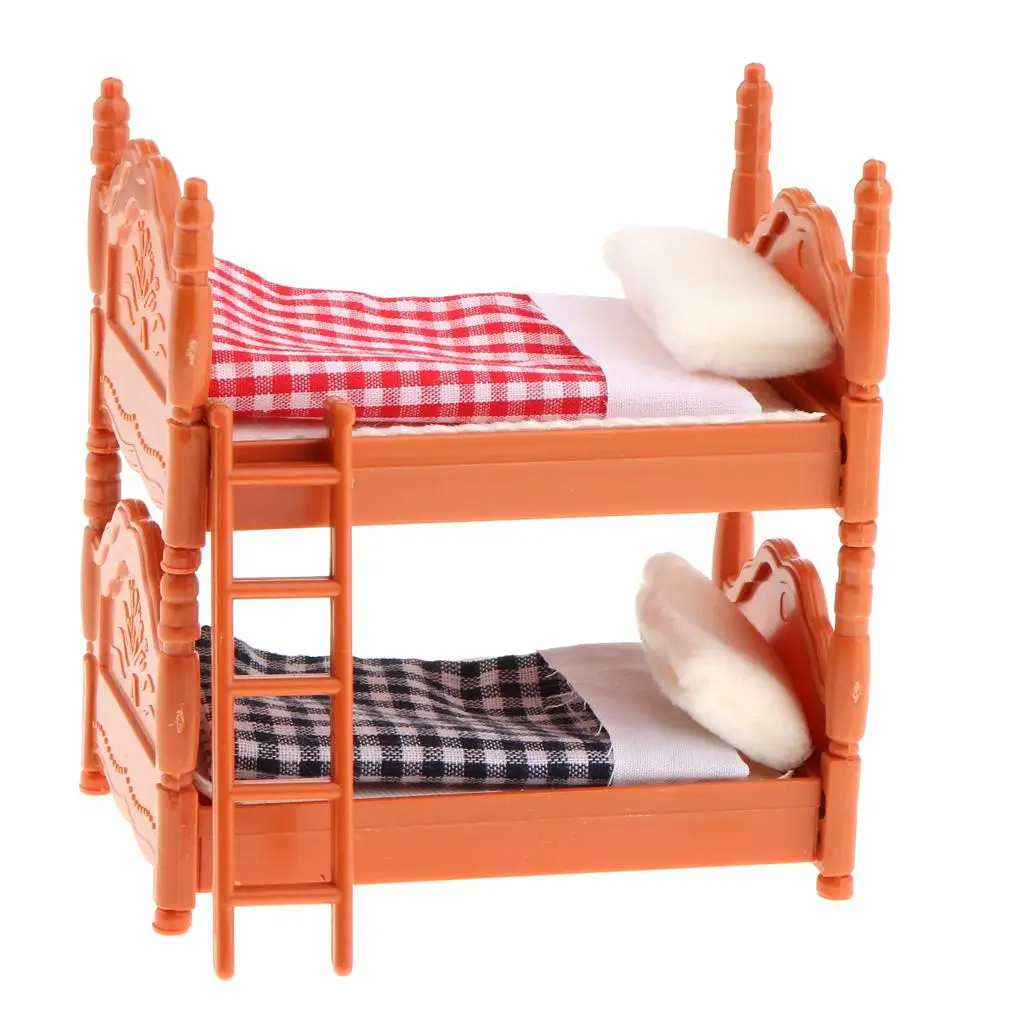 1/12 Bunk Bed Kits Furniture Dollhouse Bedroom Kids Pretend Play Toy