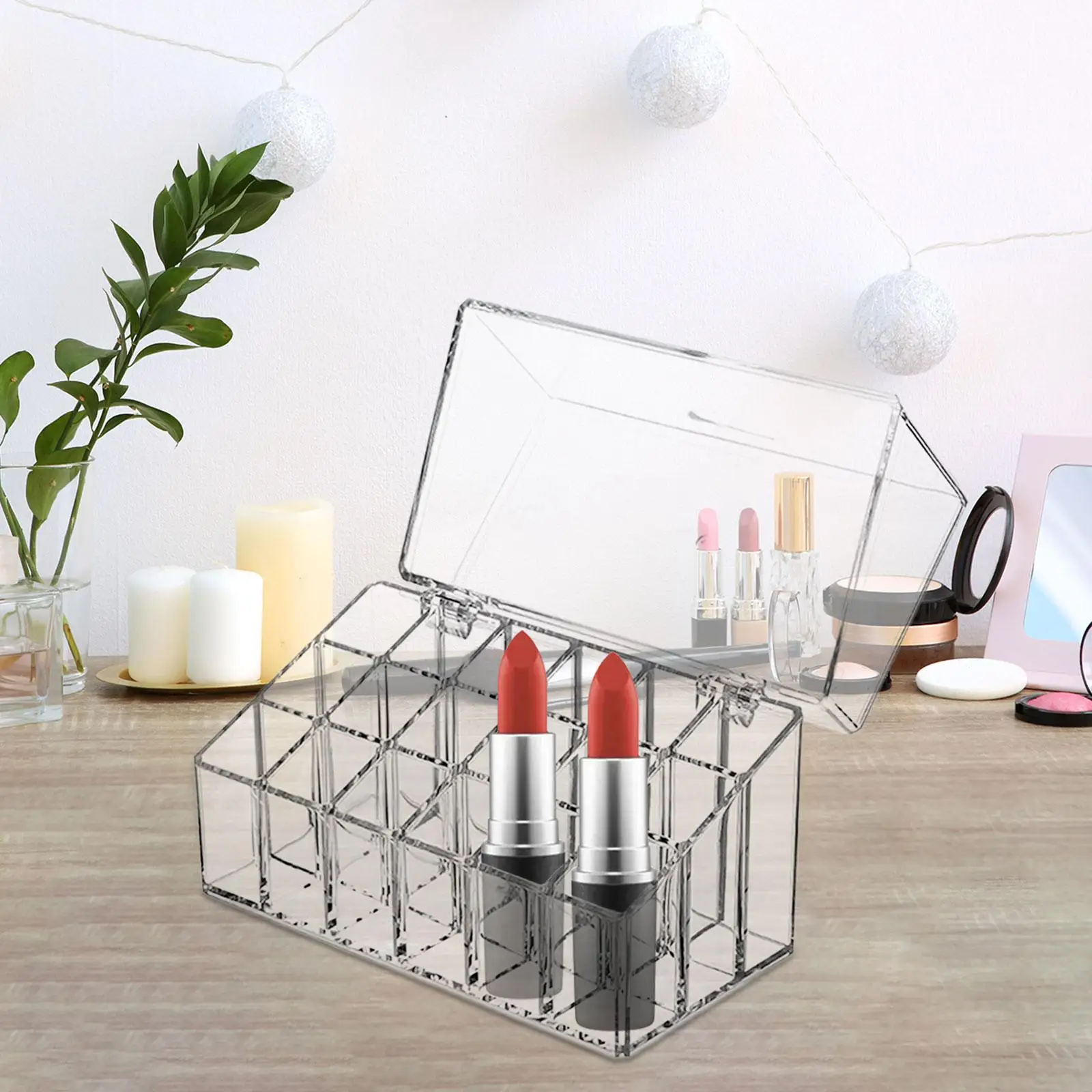Lipstick Holder Case 18 Compartments Display Stand Decoration for Dresser Countertop for Lip Glosses Lipstick Organizer with Lid
