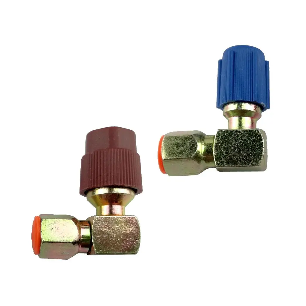 2pcs Low-side And High-side Adapter R12 to R134a 90 Degree Connector Coupler
