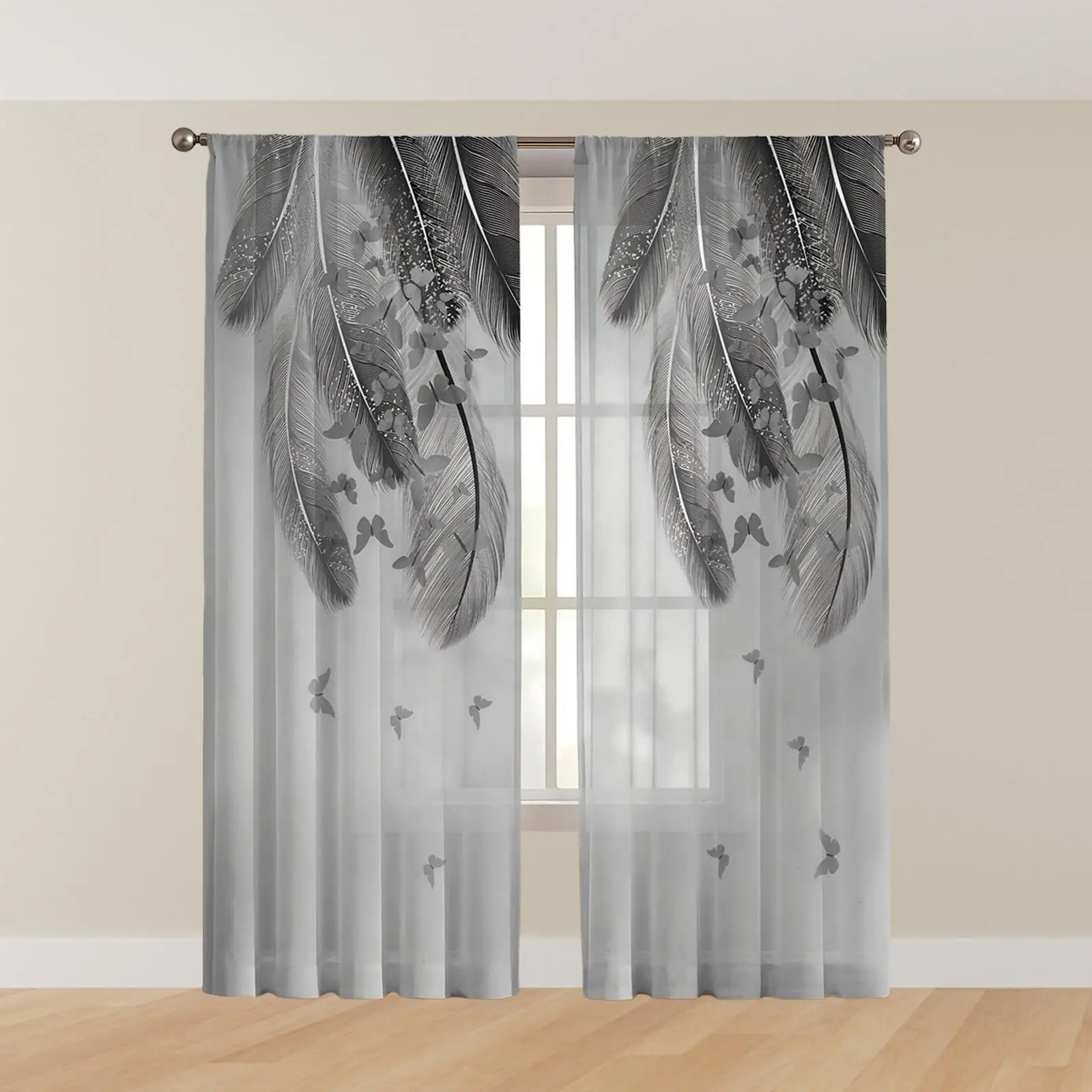 Window Tulle Curtains Versatile Elegant Modern Semi Sheer Voile Window Curtains for Study Office Living Room Patio
