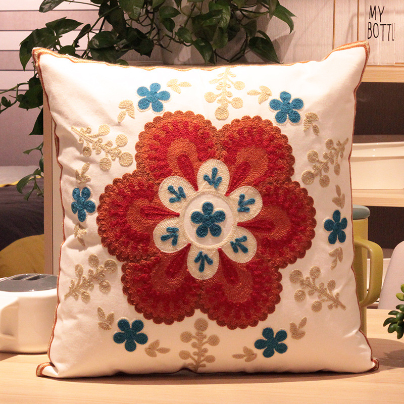 Vintage Amerikanische Stickerei Kissen Abdeckung Pflanze Blume Kissen Fall Wohnkultur Baumwolle Kissen Fall Wohnzimmer Schlafzimmer Sofa – Detail 2