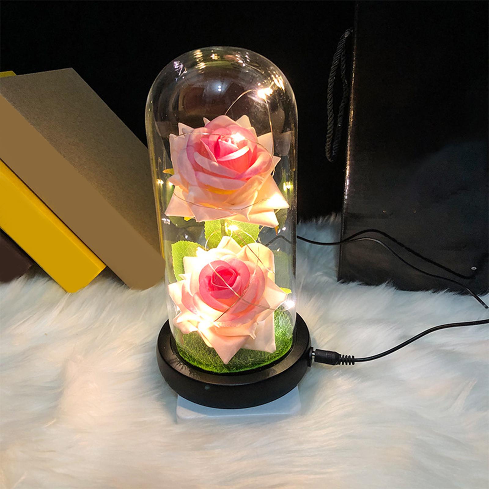 Rosa eterna de la bella y la bestia con luz LED, flor doble en cúpula, en  un frasco, regalo de cumpleaños del Día de San Valentín de la madre|Flores  artificiales y secas| -