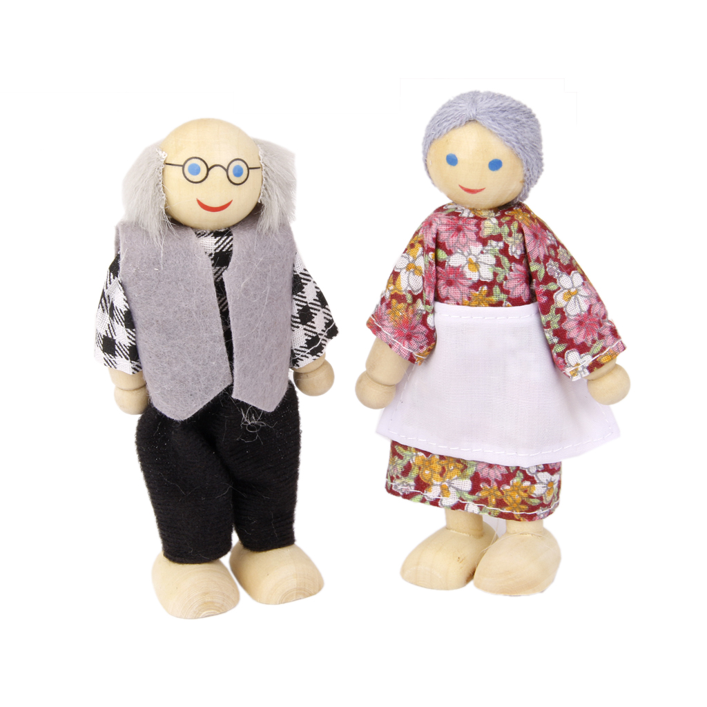 6pcs Wooden Education Characters Toy Dollhouse Family Dolls Figures 